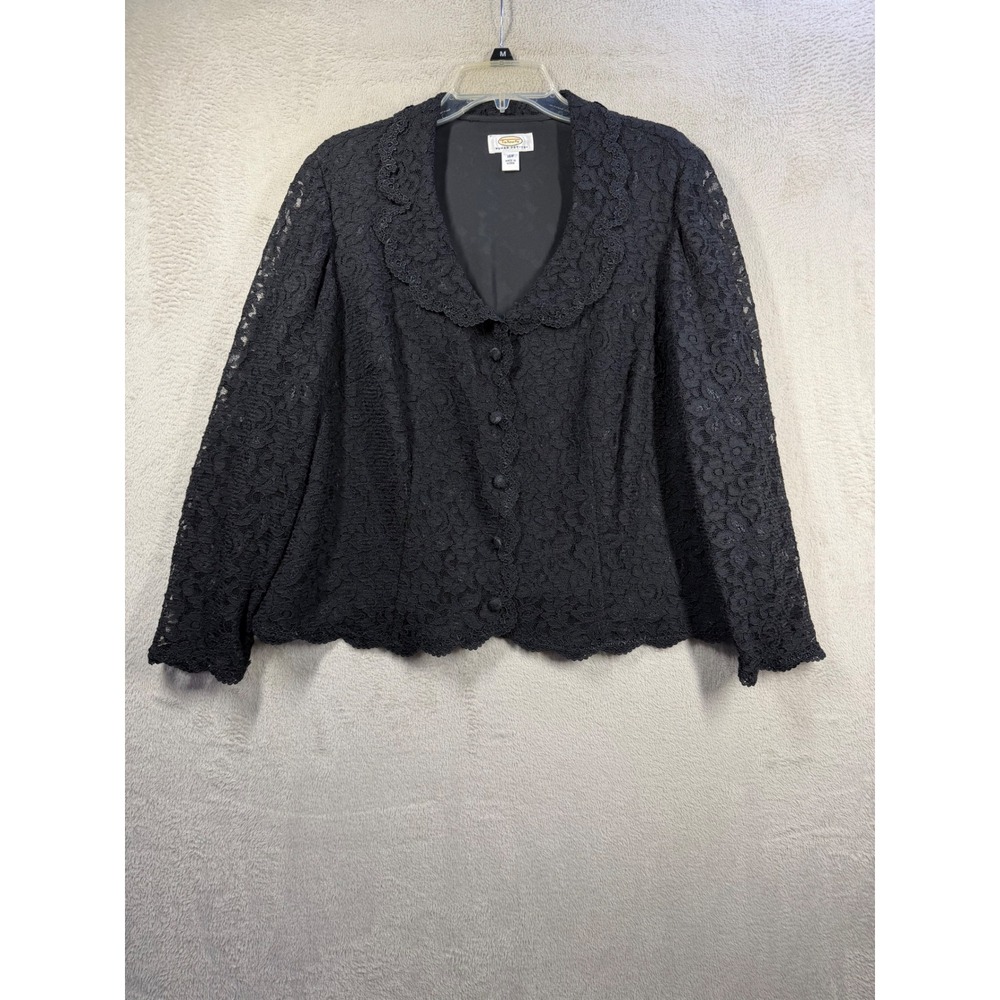 Talbots Lace Blazer Jacket Women 16WP Black Scalloped Collar Evening Formal